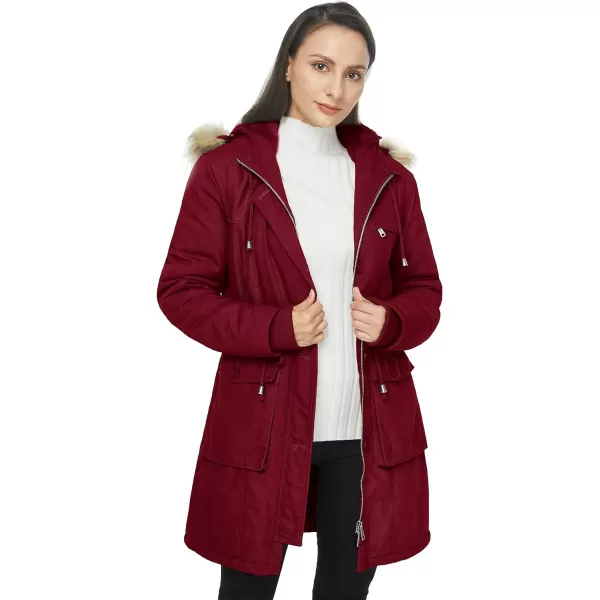 WenVen Womens Winter Thicken Fleece Jacket Fur Hooded Military Parka CoatRed