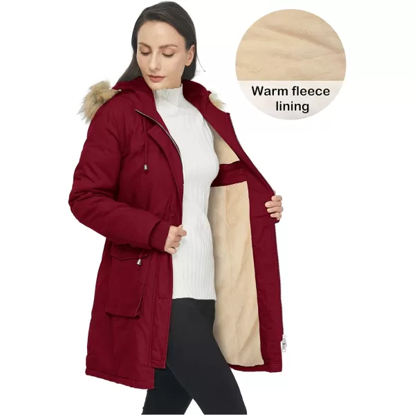 WenVen Womens Winter Thicken Fleece Jacket Fur Hooded Military Parka CoatRed
