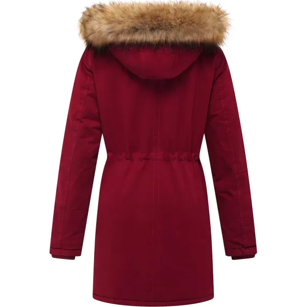 WenVen Womens Winter Thicken Fleece Jacket Fur Hooded Military Parka CoatRed