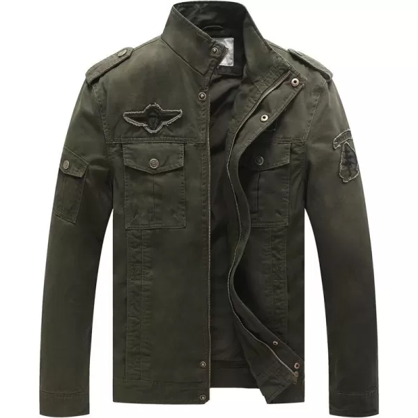 WenVen Mens Casual Canvas Cotton Jacket Warm Winter Coat Lightweight Military Utility JacketArmy Green