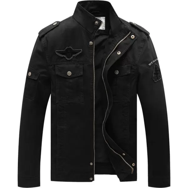 WenVen Mens Casual Canvas Cotton Jacket Warm Winter Coat Lightweight Military Utility JacketBlack