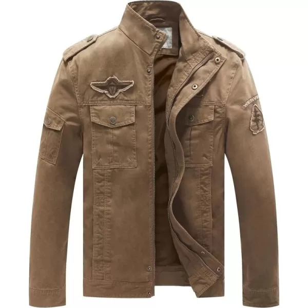 WenVen Mens Casual Canvas Cotton Jacket Warm Winter Coat Lightweight Military Utility JacketKhaki