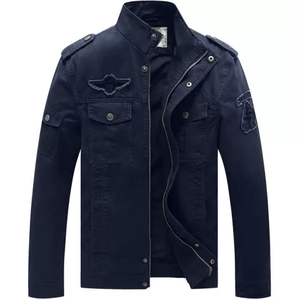 WenVen Mens Casual Canvas Cotton Jacket Warm Winter Coat Lightweight Military Utility JacketNavy