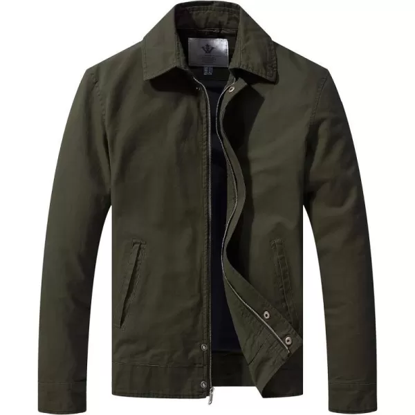WenVen Mens Lightweight Military Cotton Jacket Casual Spring Lapel Work CoatArmy Green