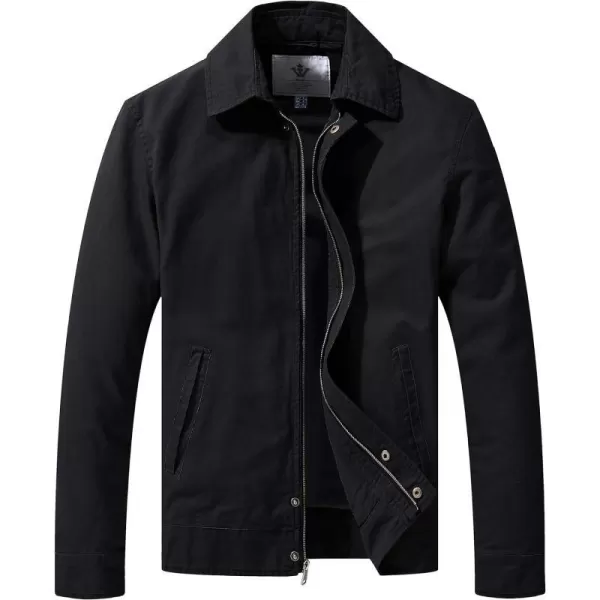 WenVen Mens Lightweight Military Cotton Jacket Casual Spring Lapel Work CoatBlack