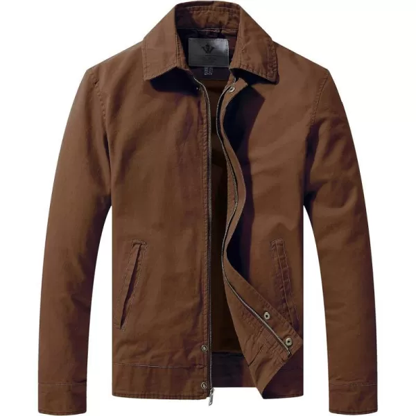 WenVen Mens Lightweight Military Cotton Jacket Casual Spring Lapel Work CoatCoffee