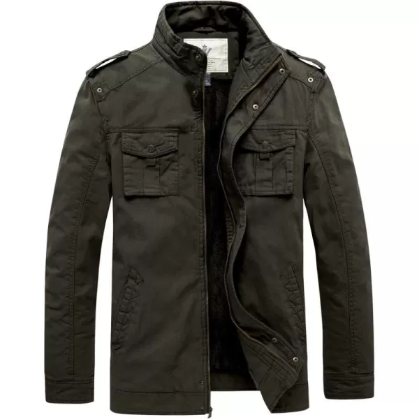 WenVen Mens Winter Casual Cotton Coat Thicken Fleece Lined Military JacketArmy Green