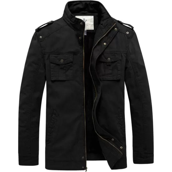 WenVen Mens Winter Casual Cotton Coat Thicken Fleece Lined Military JacketBlack
