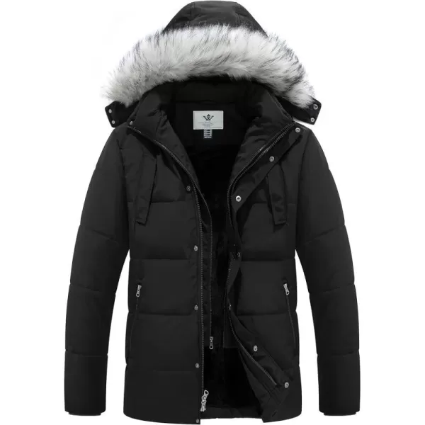 WenVen Mens Winter Puffer Coat Thicken Winter Warm Padded Jacket with HoodBlack