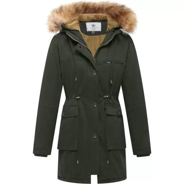 WenVen Womens Winter Thicken Fleece Jacket Fur Hooded Military Parka CoatArmy Green