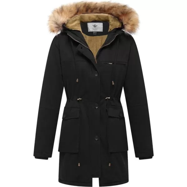 WenVen Womens Winter Thicken Fleece Jacket Fur Hooded Military Parka CoatBlack