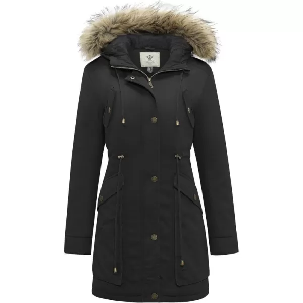 WenVen Womens Winter Thicken Fleece Jacket Fur Hooded Military Parka CoatDark Black