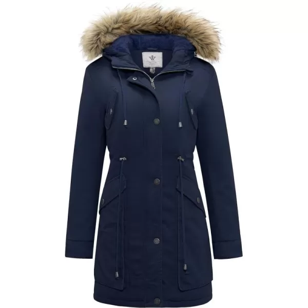 WenVen Womens Winter Thicken Fleece Jacket Fur Hooded Military Parka CoatDark Blue