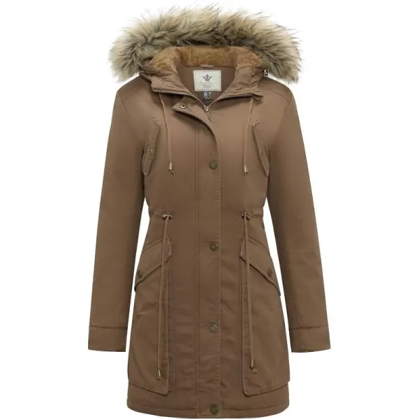 WenVen Womens Winter Thicken Fleece Jacket Fur Hooded Military Parka CoatKhaki