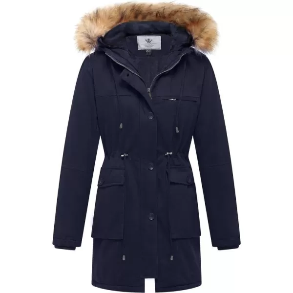 WenVen Womens Winter Thicken Fleece Jacket Fur Hooded Military Parka CoatNavy