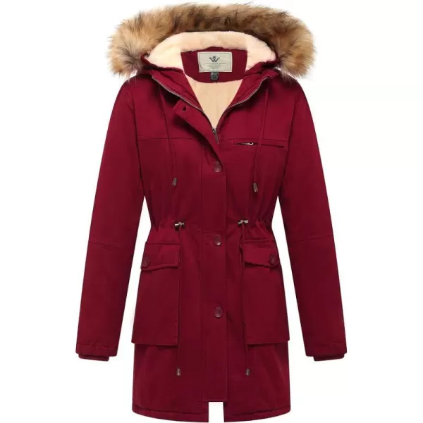 WenVen Womens Winter Thicken Fleece Jacket Fur Hooded Military Parka CoatRed