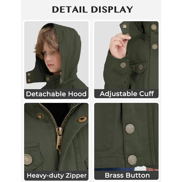 WenVen Boys Lightweight Casual Cotton Military Jacket Outerwear with HoodGreen