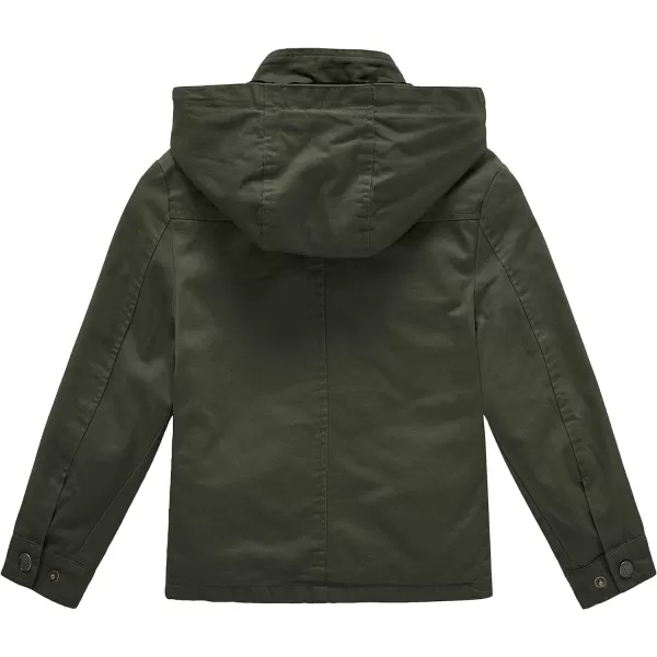 WenVen Boys Lightweight Casual Cotton Military Jacket Outerwear with HoodGreen