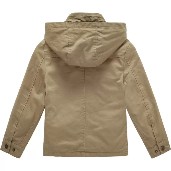 WenVen Boys Lightweight Casual Cotton Military Jacket Outerwear with HoodKhaki