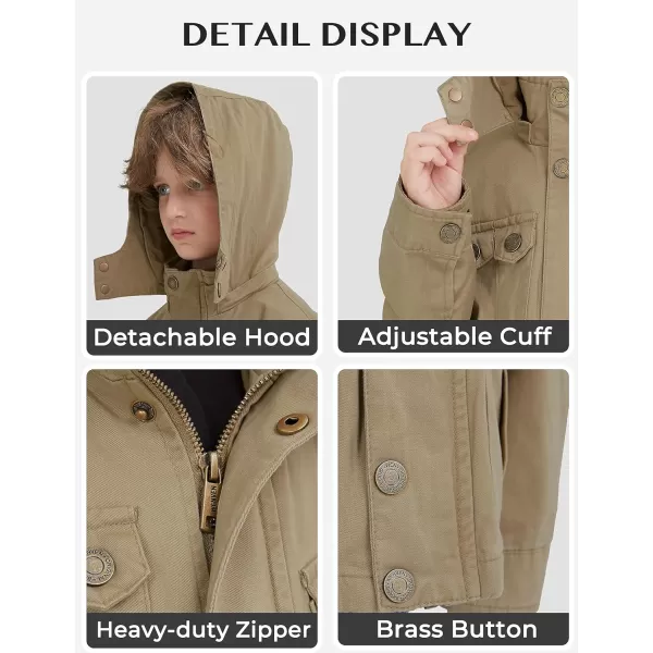 WenVen Boys Lightweight Casual Cotton Military Jacket Outerwear with HoodKhaki