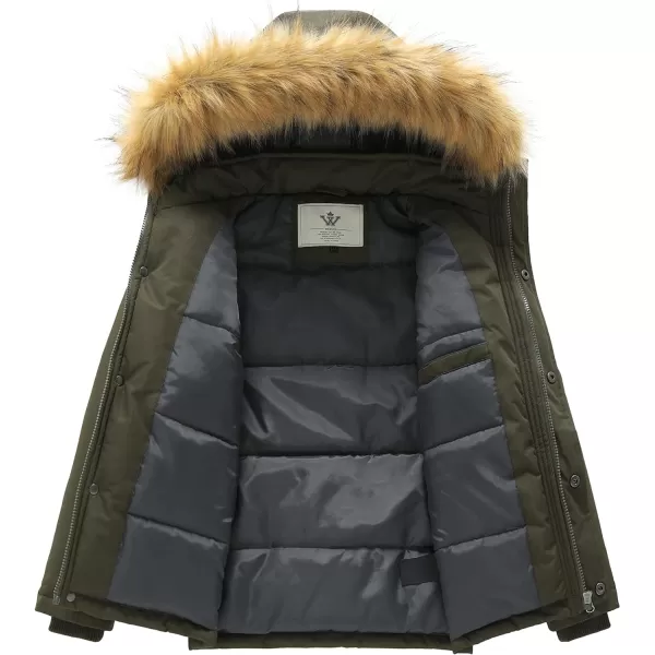 WenVen Boys Winter Coat Thickened Quilted Down Waterproof Jacket Hooded Parker Coat with Detachable Fur CoverArmy Green