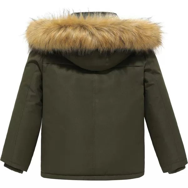 WenVen Boys Winter Coat Thickened Quilted Down Waterproof Jacket Hooded Parker Coat with Detachable Fur CoverArmy Green
