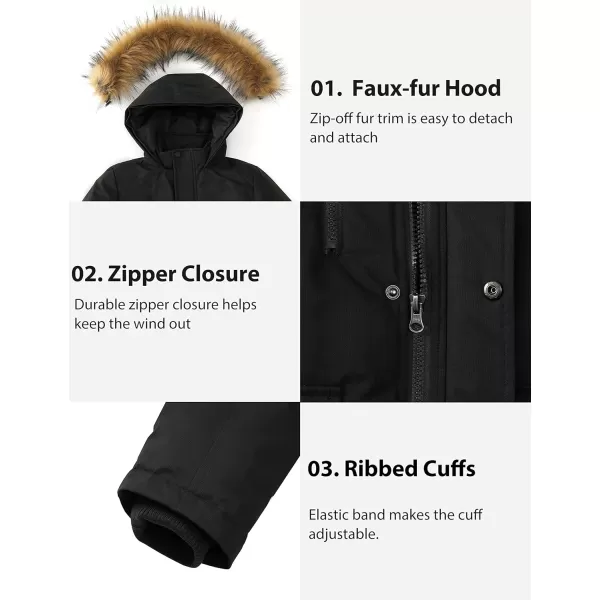 WenVen Boys Winter Coat Thickened Quilted Down Waterproof Jacket Hooded Parker Coat with Detachable Fur CoverBlack