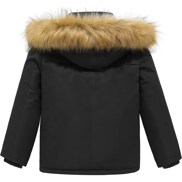 WenVen Boys Winter Coat Thickened Quilted Down Waterproof Jacket Hooded Parker Coat with Detachable Fur CoverBlack