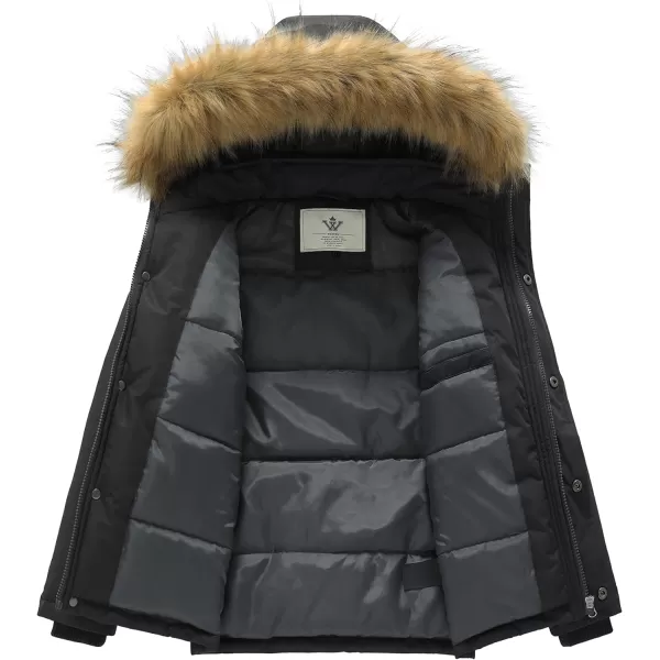 WenVen Boys Winter Coat Thickened Quilted Down Waterproof Jacket Hooded Parker Coat with Detachable Fur CoverBlack