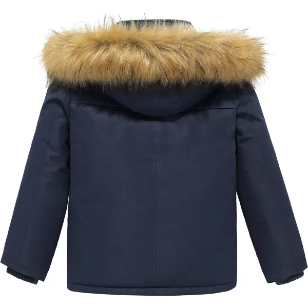 WenVen Boys Winter Coat Thickened Quilted Down Waterproof Jacket Hooded Parker Coat with Detachable Fur CoverNavy