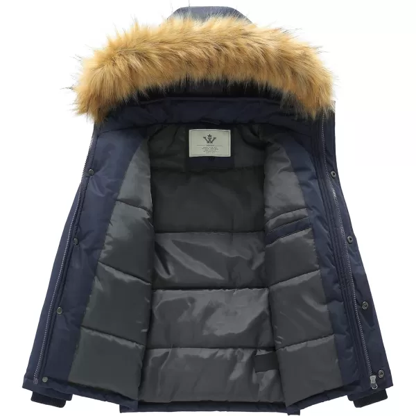 WenVen Boys Winter Coat Thickened Quilted Down Waterproof Jacket Hooded Parker Coat with Detachable Fur CoverNavy