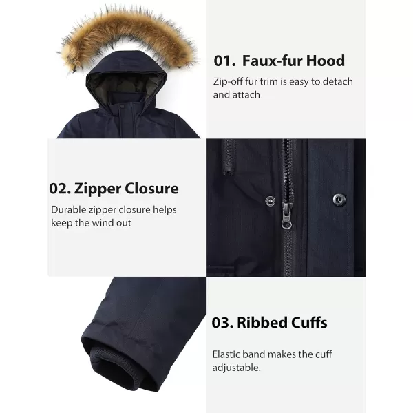 WenVen Boys Winter Coat Thickened Quilted Down Waterproof Jacket Hooded Parker Coat with Detachable Fur CoverNavy