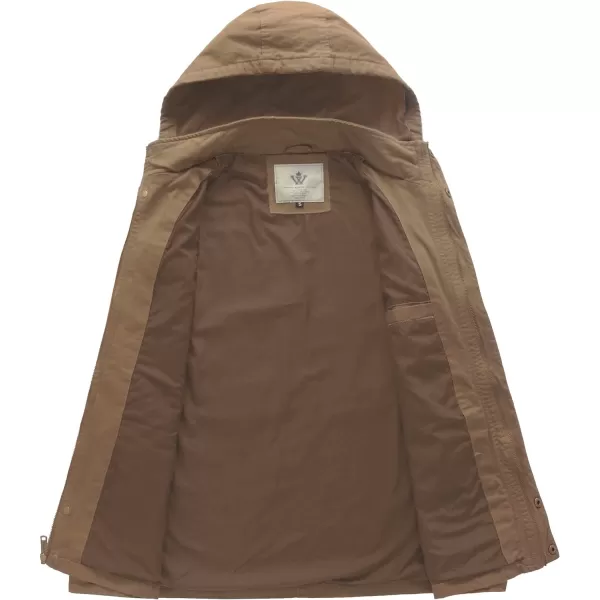 WenVen Mens Casual Canvas Cotton Jacket Hooded Military Utility JacketCamel