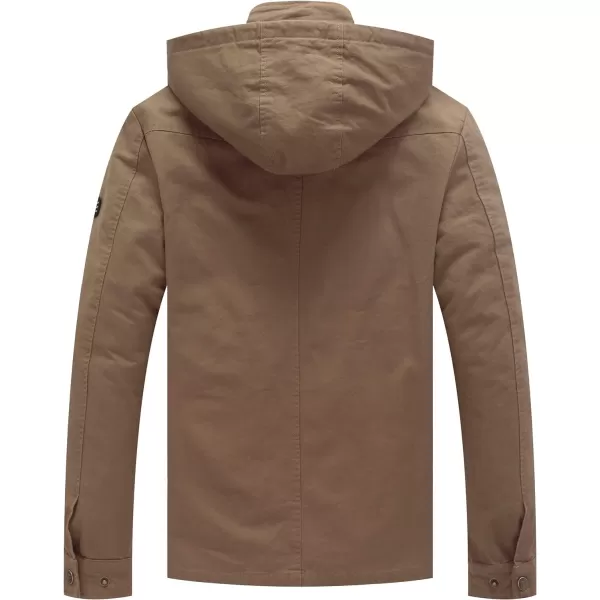 WenVen Mens Casual Canvas Cotton Jacket Hooded Military Utility JacketCamel