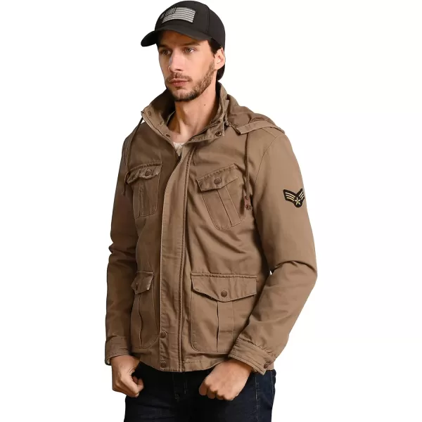 WenVen Mens Casual Canvas Cotton Jacket Hooded Military Utility JacketCamel
