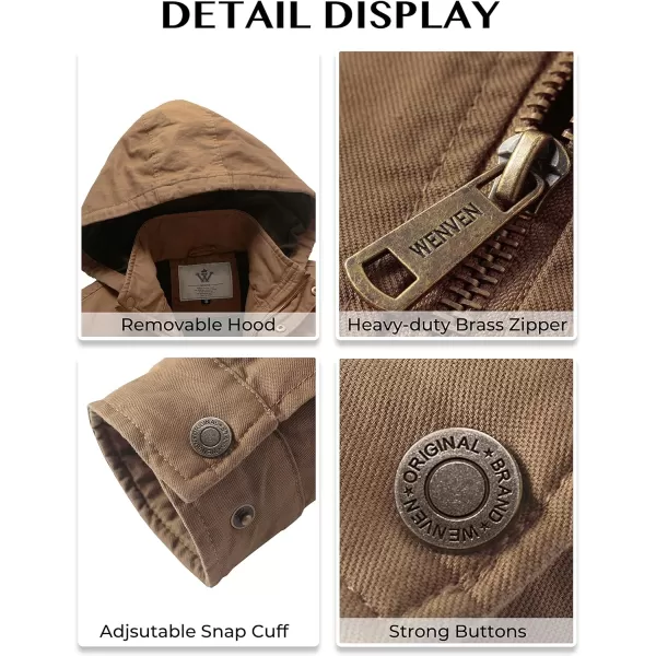 WenVen Mens Casual Canvas Cotton Jacket Hooded Military Utility JacketCamel