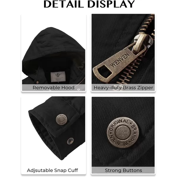 WenVen Mens Casual Canvas Cotton Jacket Hooded Military Utility JacketDark Black