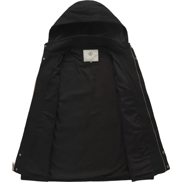WenVen Mens Casual Canvas Cotton Jacket Hooded Military Utility JacketDark Black