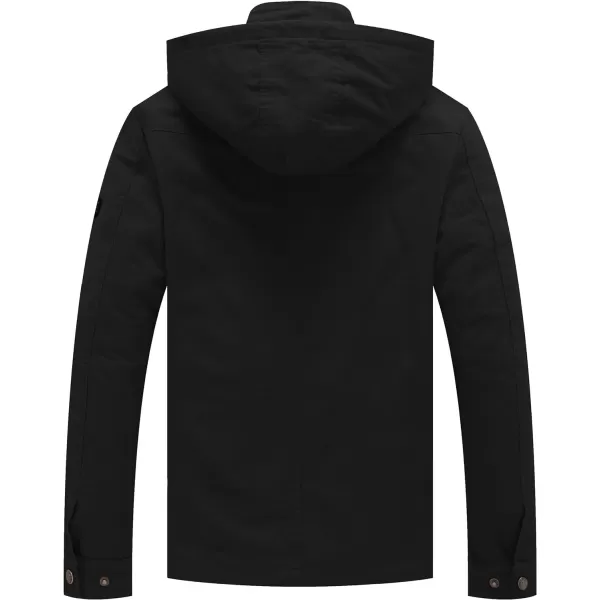 WenVen Mens Casual Canvas Cotton Jacket Hooded Military Utility JacketDark Black
