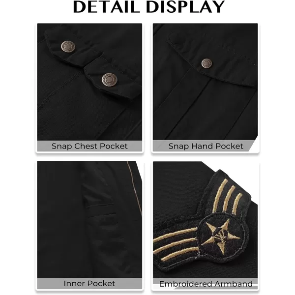 WenVen Mens Casual Canvas Cotton Jacket Hooded Military Utility JacketDark Black