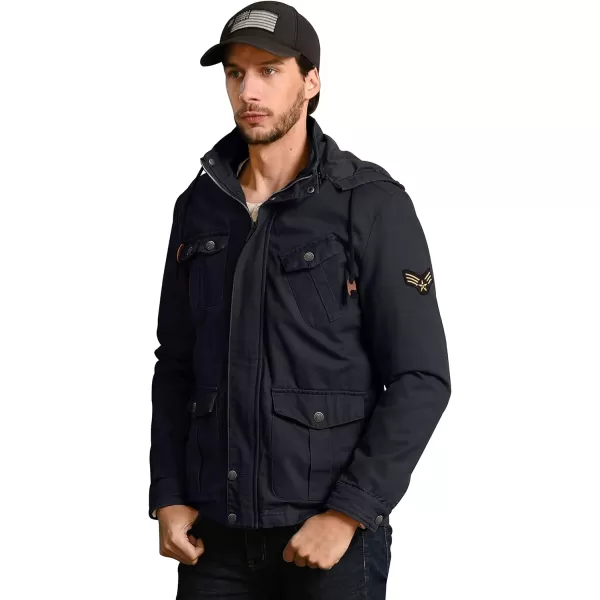 WenVen Mens Casual Canvas Cotton Jacket Hooded Military Utility JacketDark Grey
