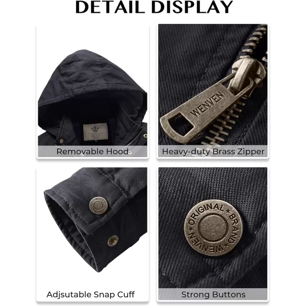 WenVen Mens Casual Canvas Cotton Jacket Hooded Military Utility JacketDark Grey
