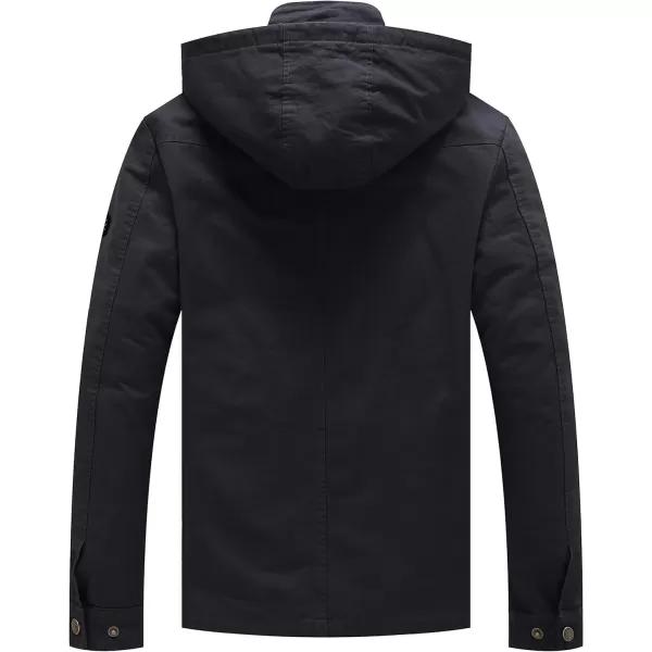 WenVen Mens Casual Canvas Cotton Jacket Hooded Military Utility JacketDark Grey