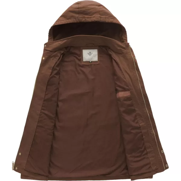 WenVen Mens Casual Canvas Cotton Jacket Hooded Military Utility JacketDeep Brown