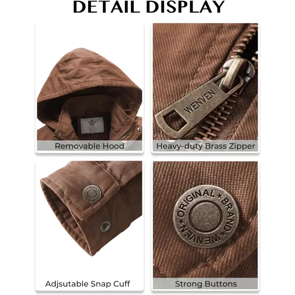 WenVen Mens Casual Canvas Cotton Jacket Hooded Military Utility JacketDeep Brown