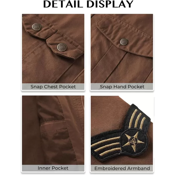 WenVen Mens Casual Canvas Cotton Jacket Hooded Military Utility JacketDeep Brown