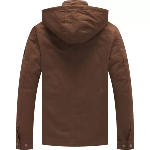 WenVen Mens Casual Canvas Cotton Jacket Hooded Military Utility JacketDeep Brown