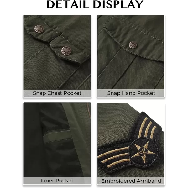WenVen Mens Casual Canvas Cotton Jacket Hooded Military Utility JacketMilitary Green