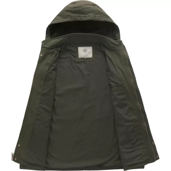 WenVen Mens Casual Canvas Cotton Jacket Hooded Military Utility JacketMilitary Green