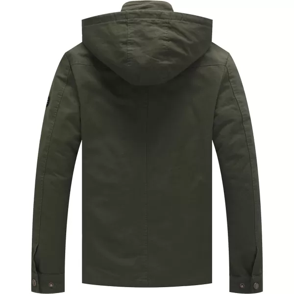 WenVen Mens Casual Canvas Cotton Jacket Hooded Military Utility JacketMilitary Green